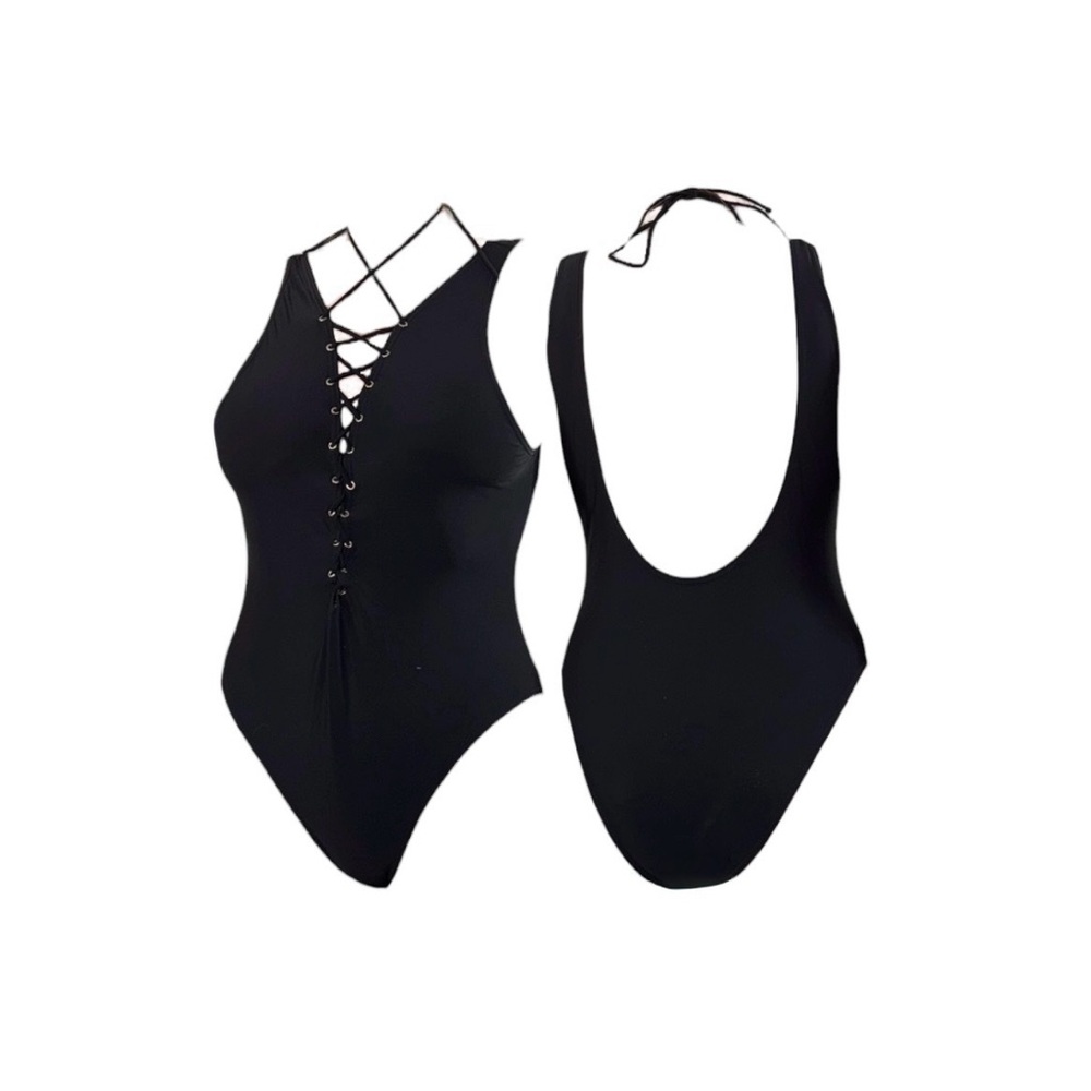 Black Lace-Up Sleeveless Women's Top